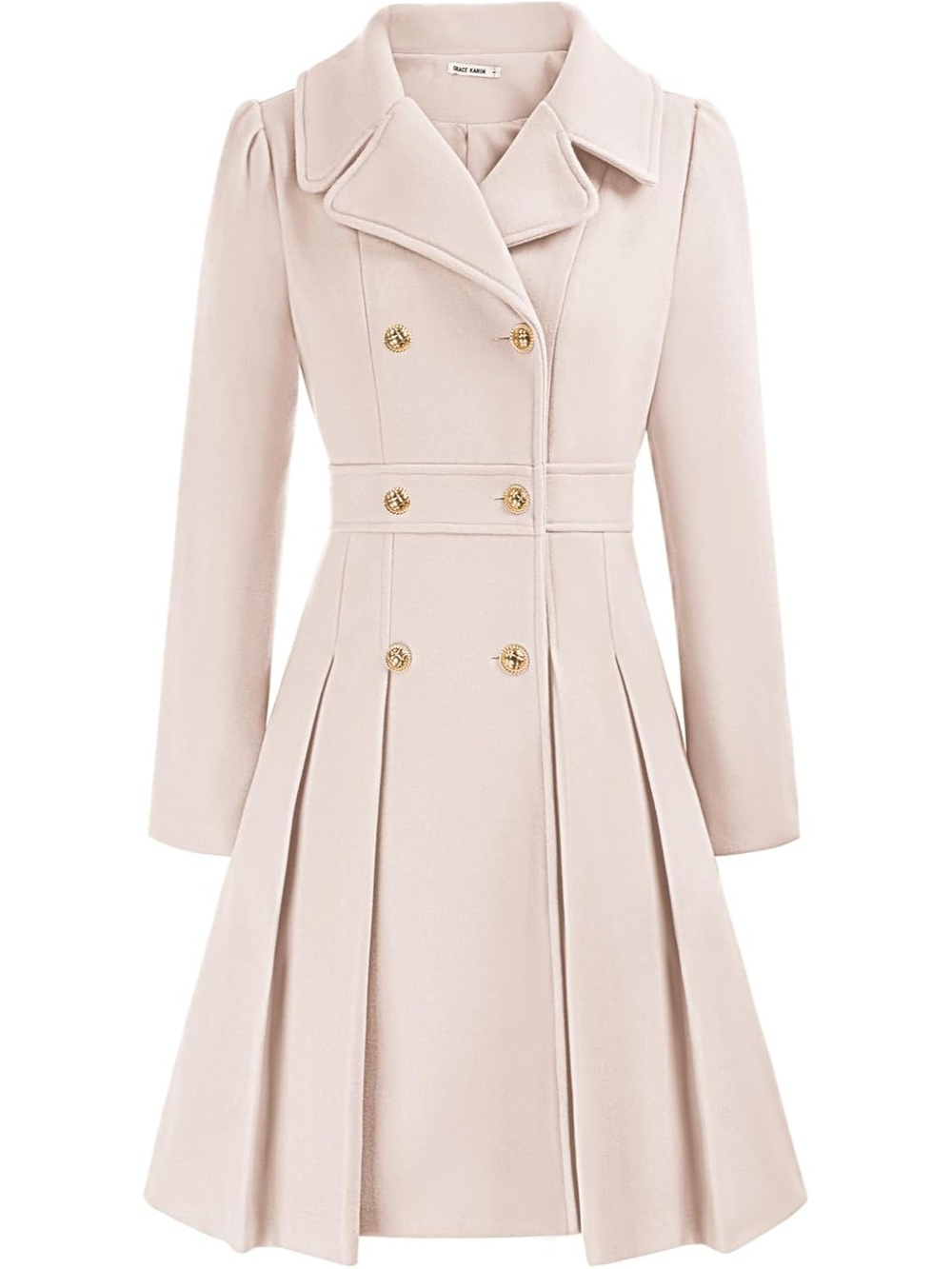 Women Blush Pink Polyester Notch Collar Long Sleeve Double Breasted Trench Coats